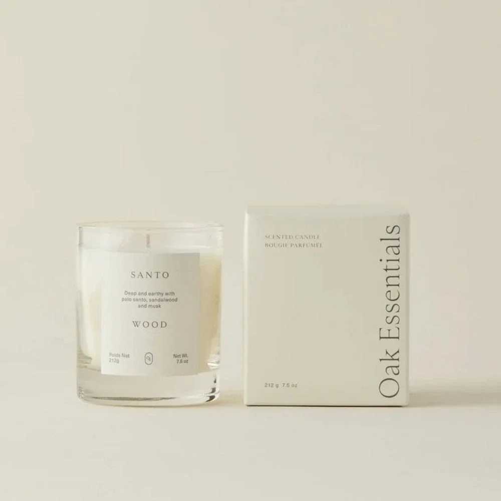 Oak Essentials Santo Wood Candle Women 7.5 oz White Earthy Palo Santo Sandalwood